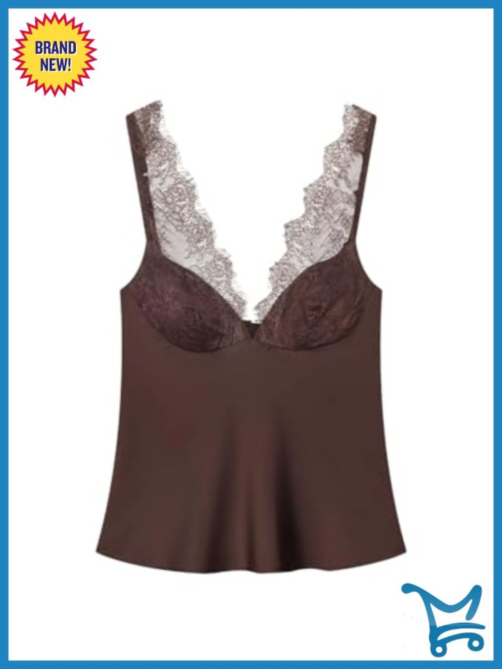 Satin Lace Trim Sleeveless Deep V Neck Ruffle Hem Blouse